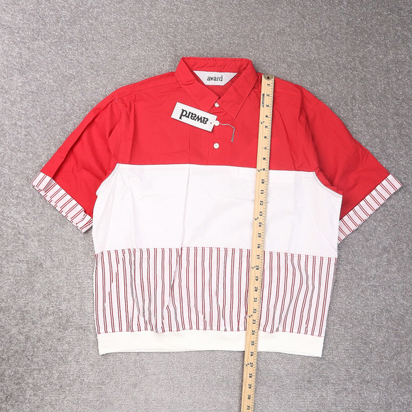 VTG 80s 90s Award Deadstock Large Red White Striped Short Sleeve Collared Shirt - Picture 3 of 9